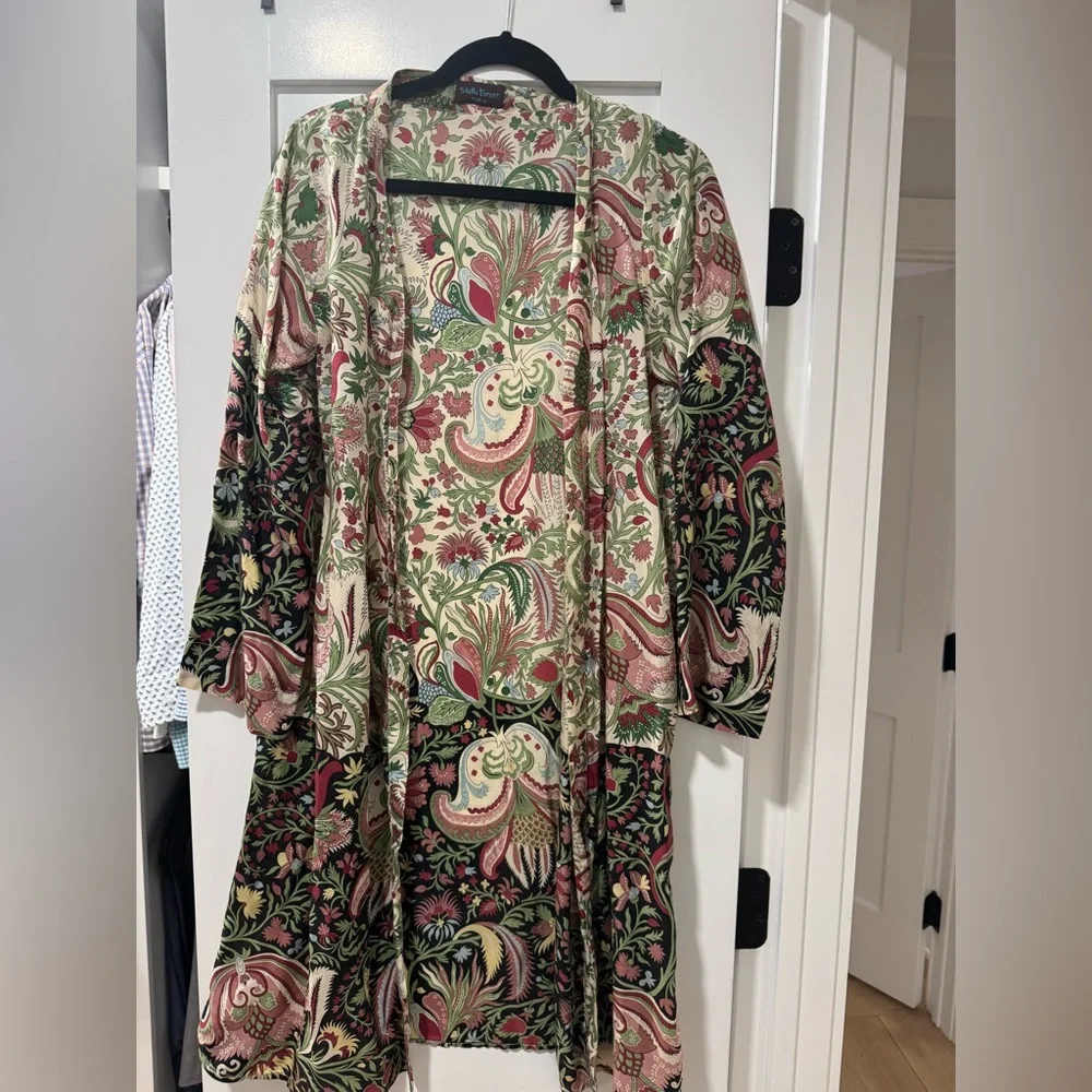 STELLA FOREST Vintage 100% Silk Floral Paisley Long Kimono Robe - Picture 1 of 5